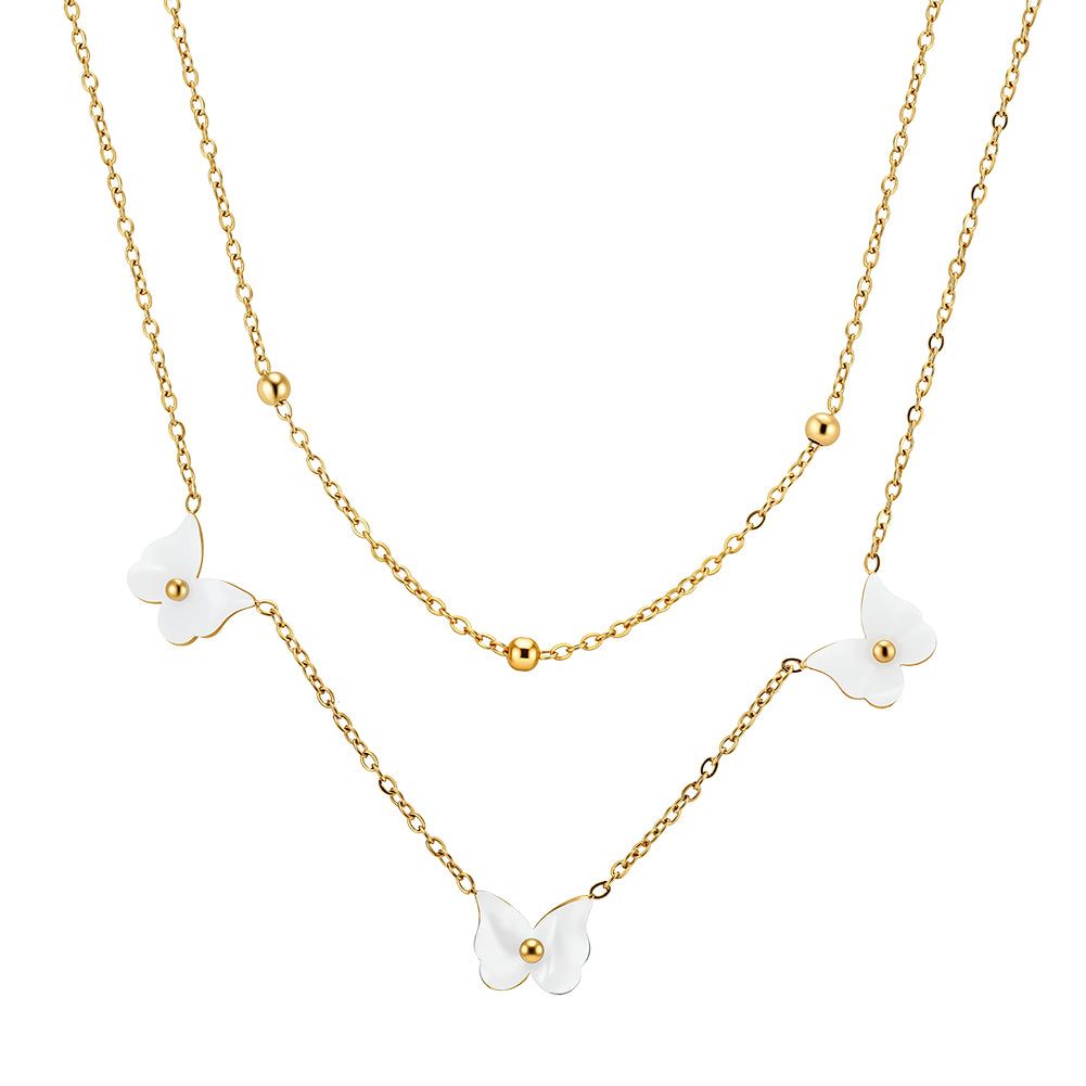 Aura Celestial // Double-Layer Butterfly & Bead Chain Necklace