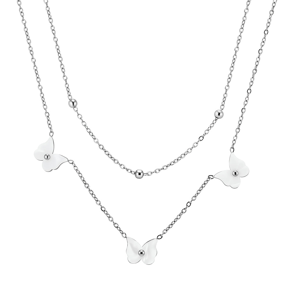 Aura Celestial // Double-Layer Butterfly & Bead Chain Necklace