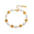 Romantic French Rose & Lustrous Shell Pearl Station Bracelet
