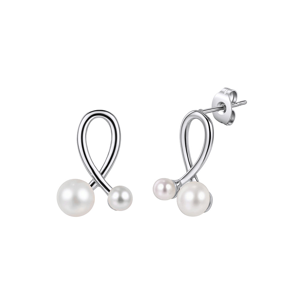Modernist Interlocking Ribbon & Dual Shell Pearl Stud Earrings