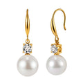 Elegant French Solitaire CZ & Cascading Shell Pearl Drop Earrings