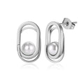 Modernist Interlocking Double Oval & Floating Shell Pearl Earrings