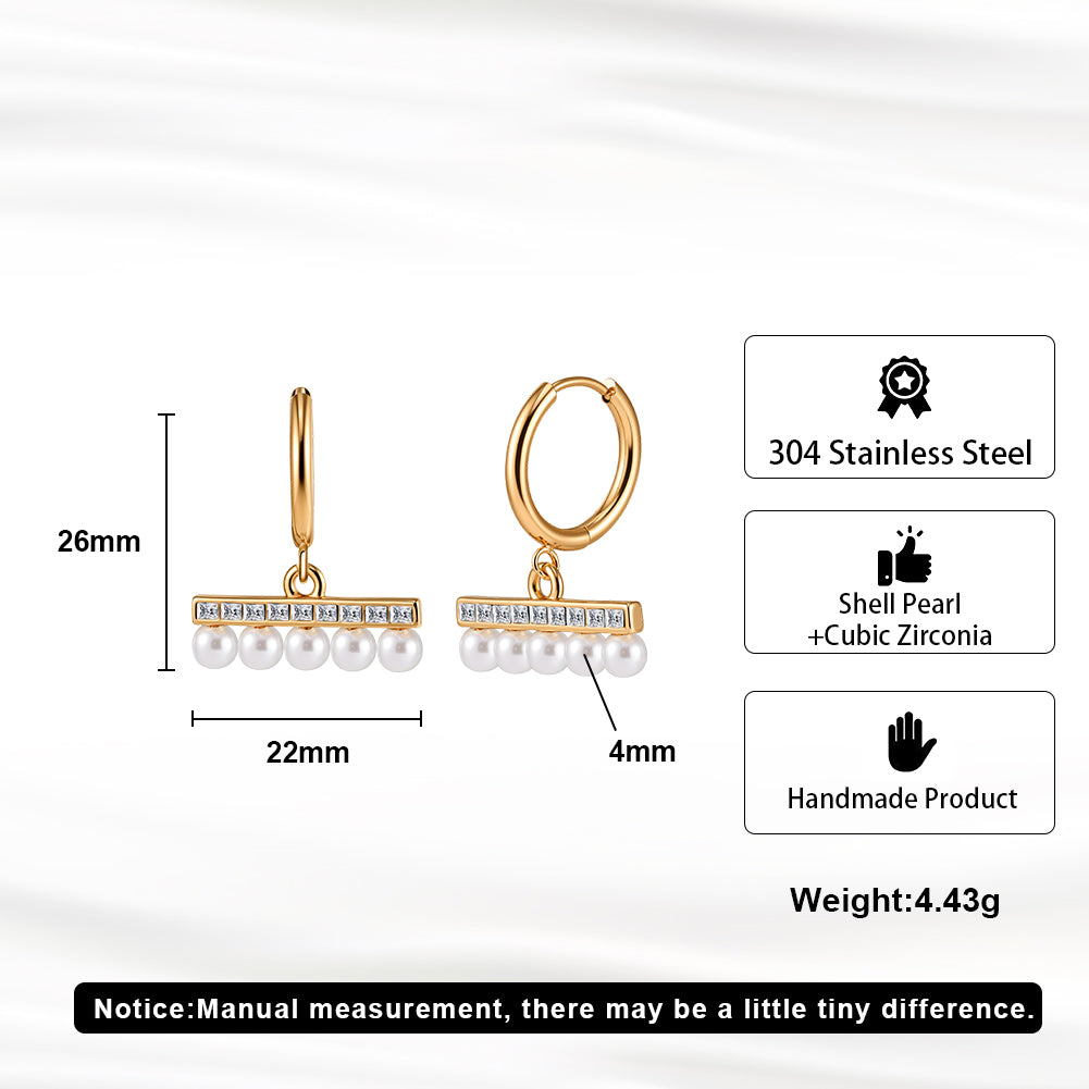 Velvet Meridian // Sculptural CZ Bar & Shell Pearl Drop Earrings