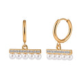 Velvet Meridian // Sculptural CZ Bar & Shell Pearl Drop Earrings