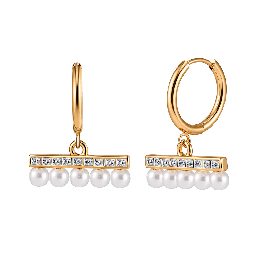 Velvet Meridian // Sculptural CZ Bar & Shell Pearl Drop Earrings
