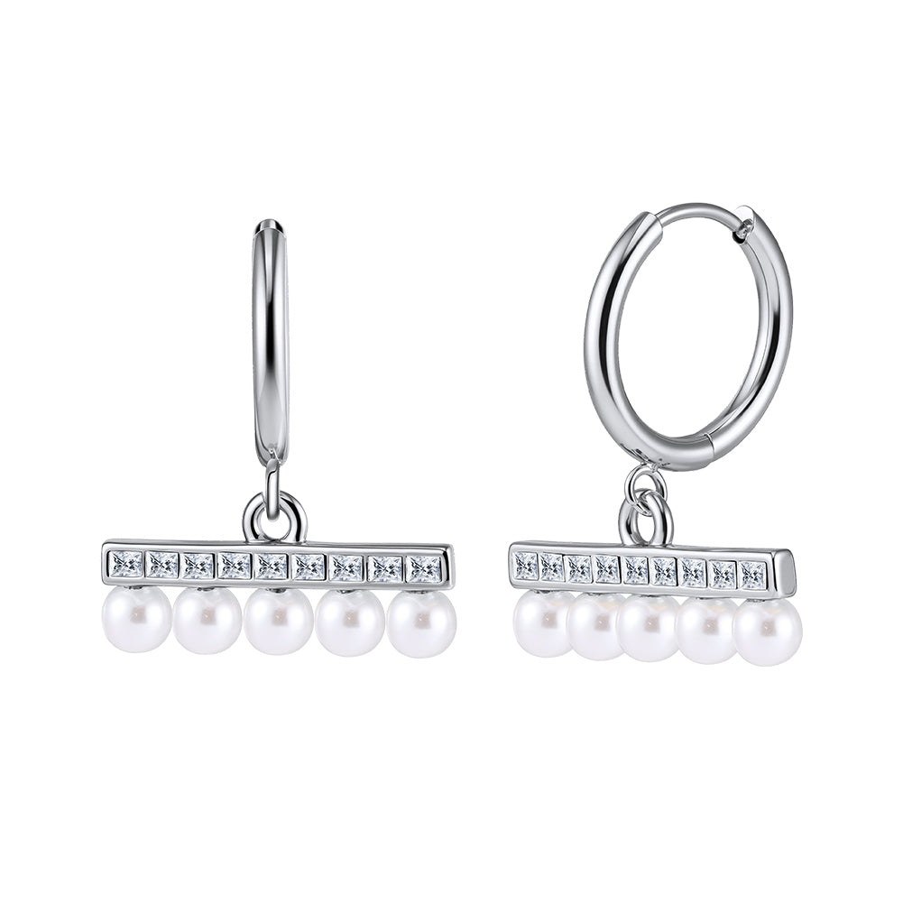 Velvet Meridian // Sculptural CZ Bar & Shell Pearl Drop Earrings