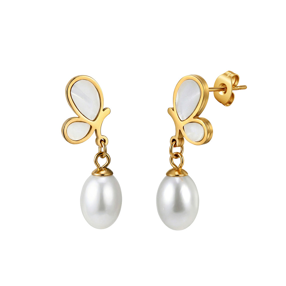 Aura Celestial // Mother of Pearl Butterfly & Waterdrop Pearl Drop Earrings