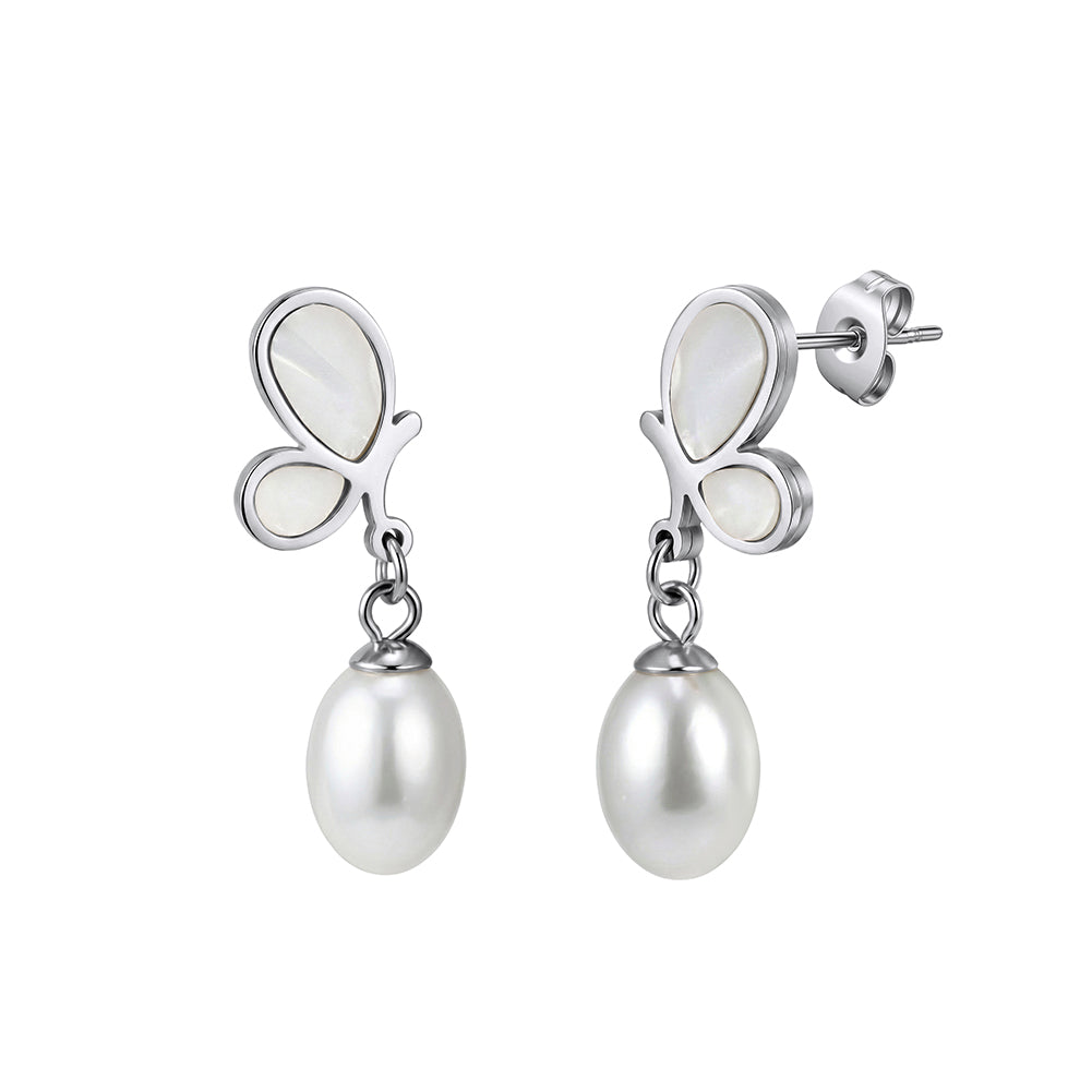 Aura Celestial // Mother of Pearl Butterfly & Waterdrop Pearl Drop Earrings