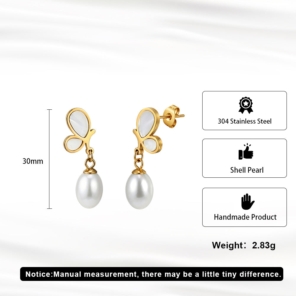 Aura Celestial // Mother of Pearl Butterfly & Waterdrop Pearl Drop Earrings