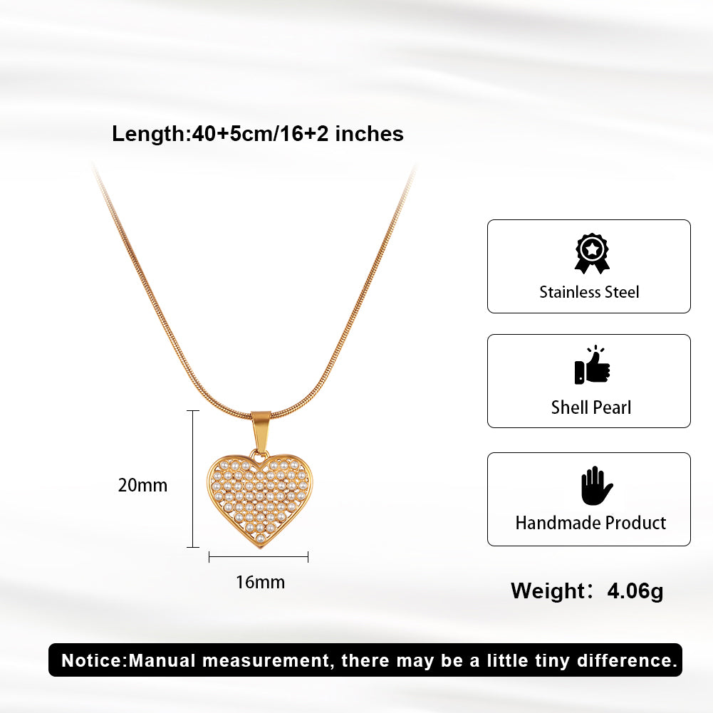 Dainty Micro-Pavé Shell Pearl Heart Pendant Necklace