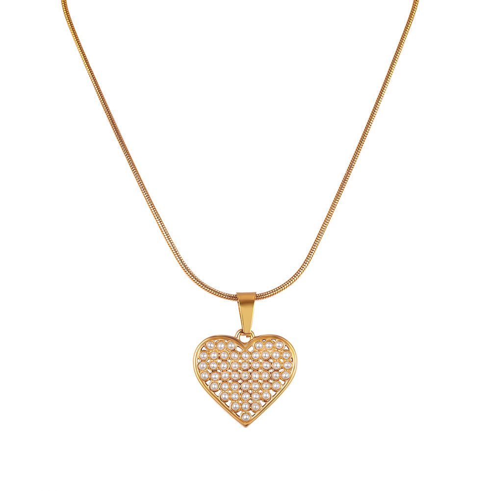 Dainty Micro-Pavé Shell Pearl Heart Pendant Necklace
