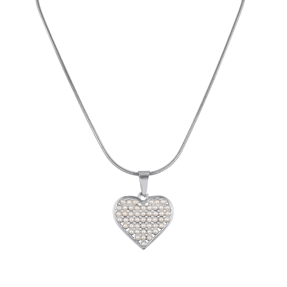 Dainty Micro-Pavé Shell Pearl Heart Pendant Necklace