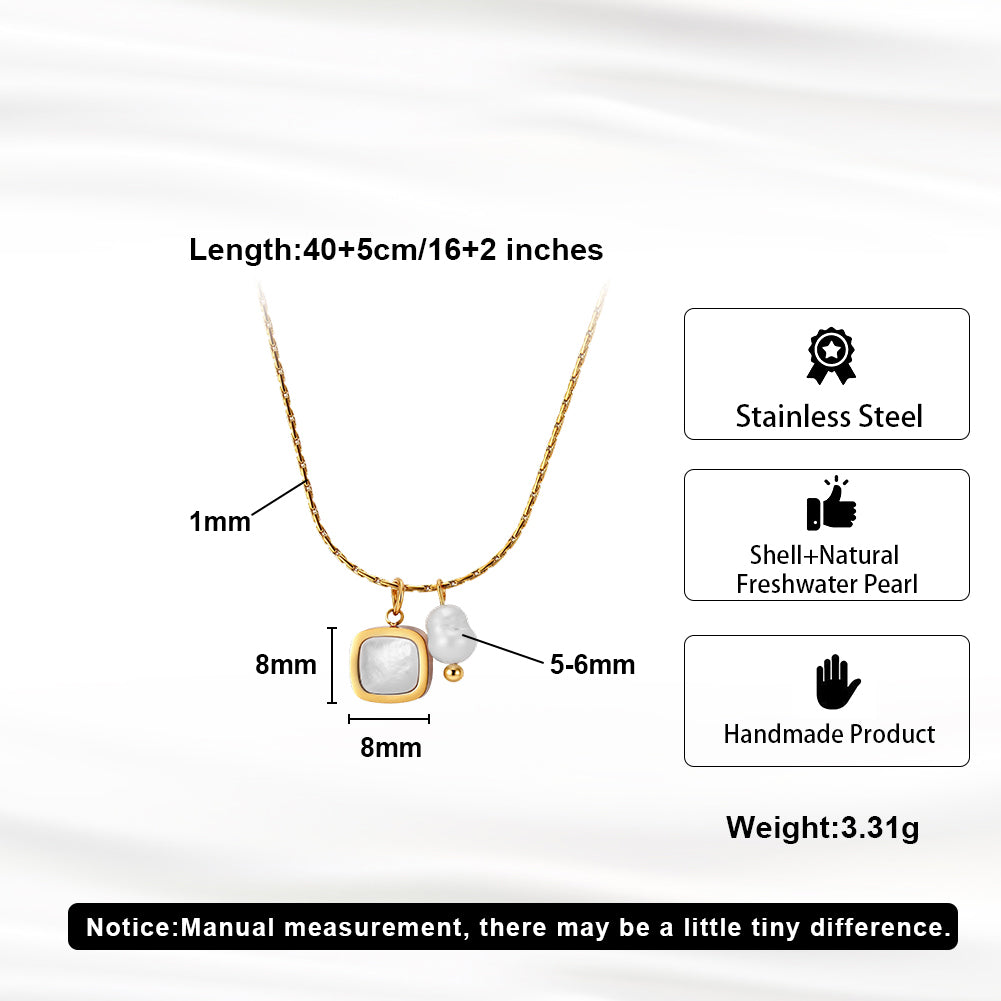 Chic Asymmetric Dual-Pendant Baroque Pearl & Square Shell Necklace