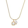 Chic Asymmetric Dual-Pendant Baroque Pearl & Square Shell Necklace