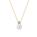 Elegant French Solitaire CZ & Drop Shell Pearl Pendant Necklace