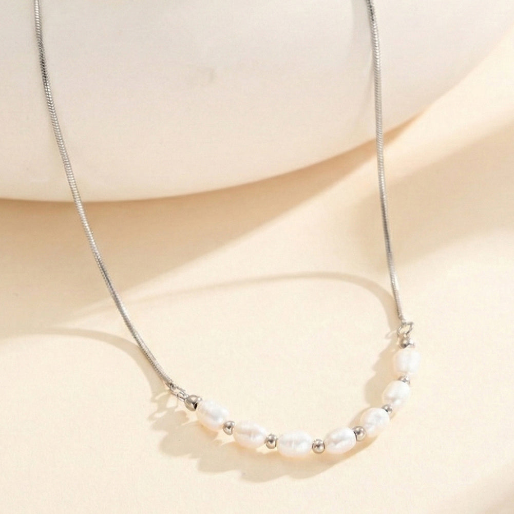 Dainty Natural Freshwater Pearl & Gold Bead Station Necklace