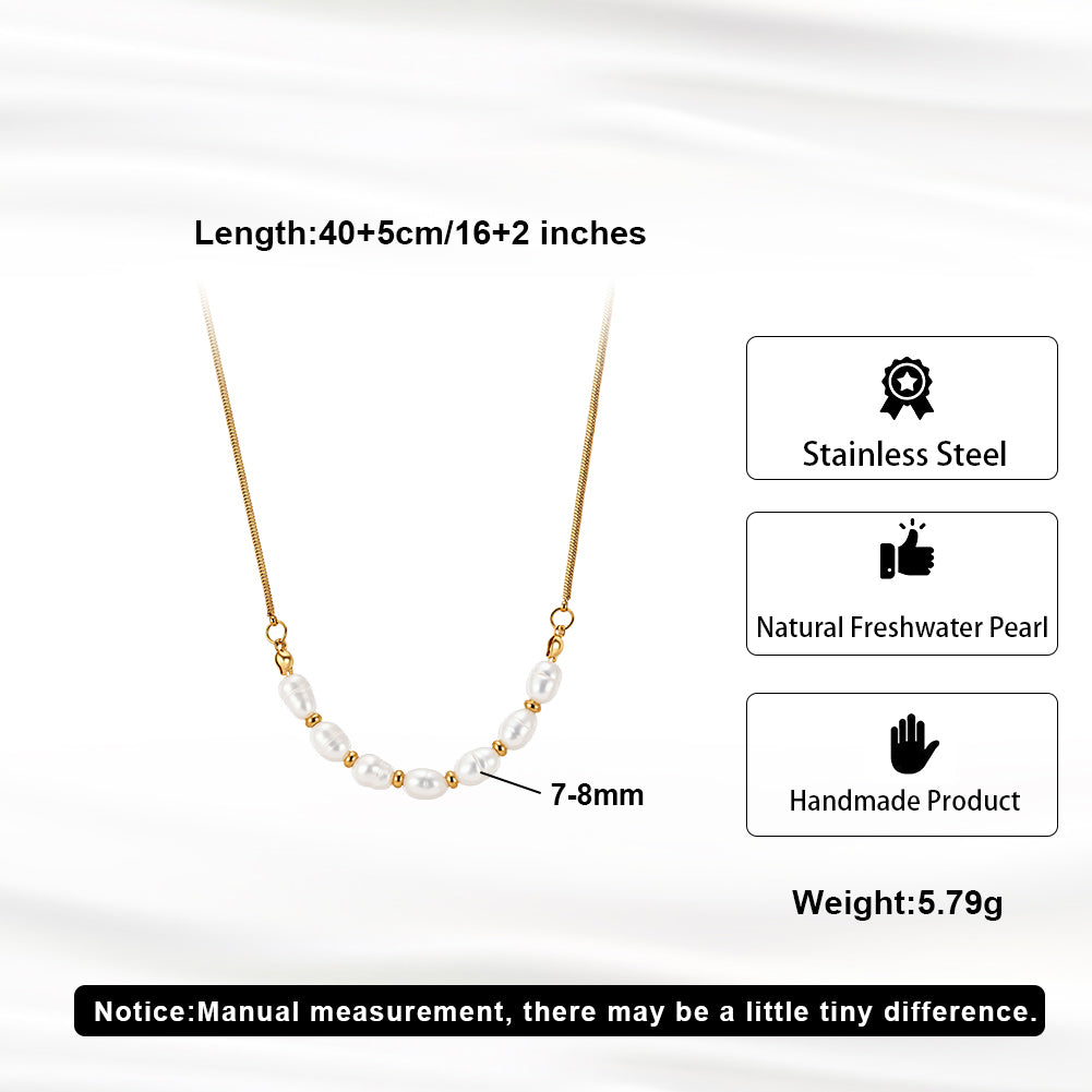 Dainty Natural Freshwater Pearl & Gold Bead Station Necklace