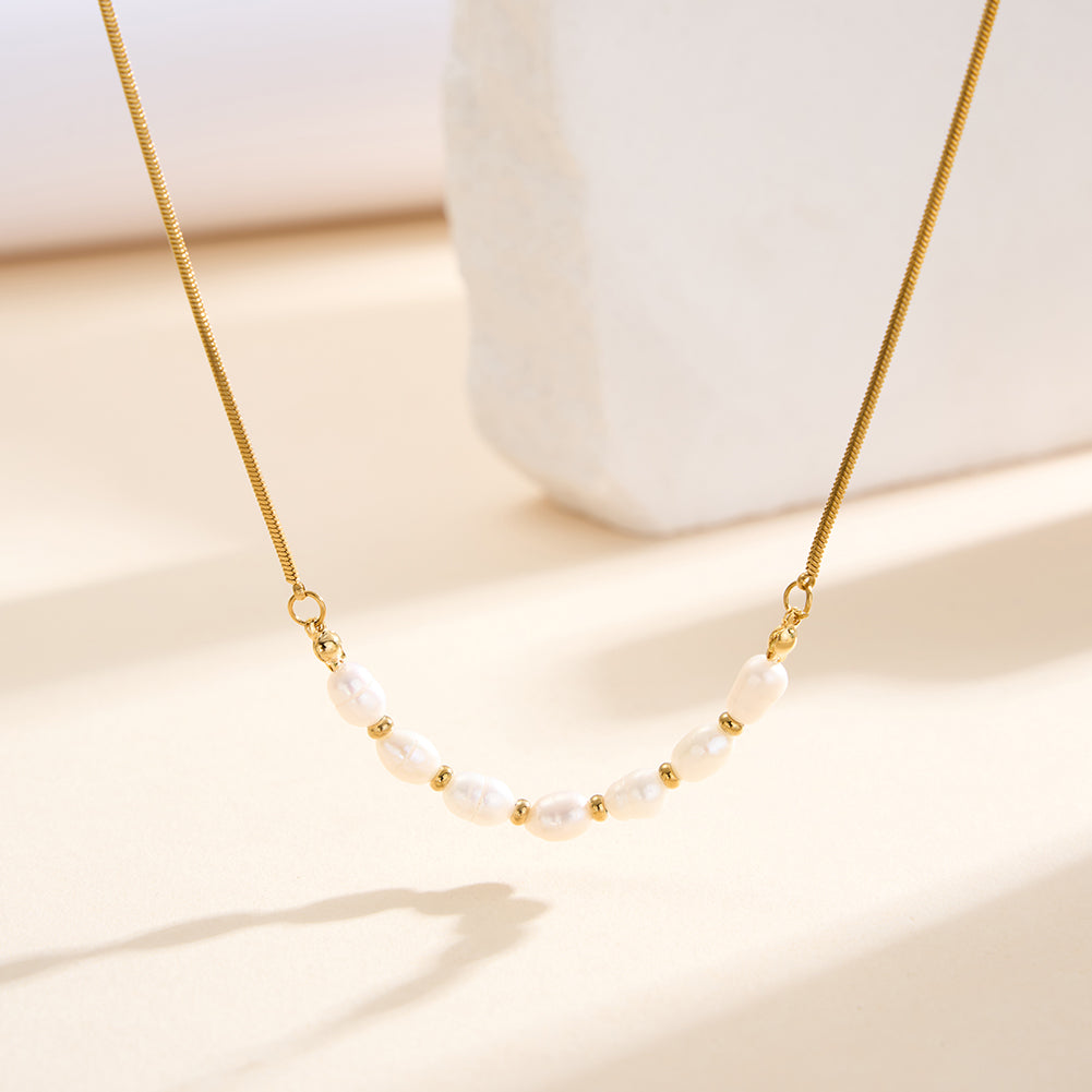 Dainty Natural Freshwater Pearl & Gold Bead Station Necklace