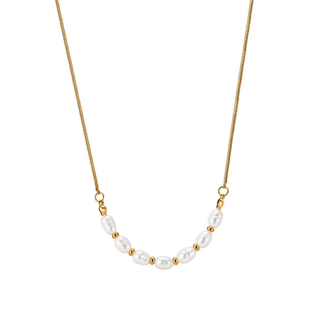 Dainty Natural Freshwater Pearl & Gold Bead Station Necklace
