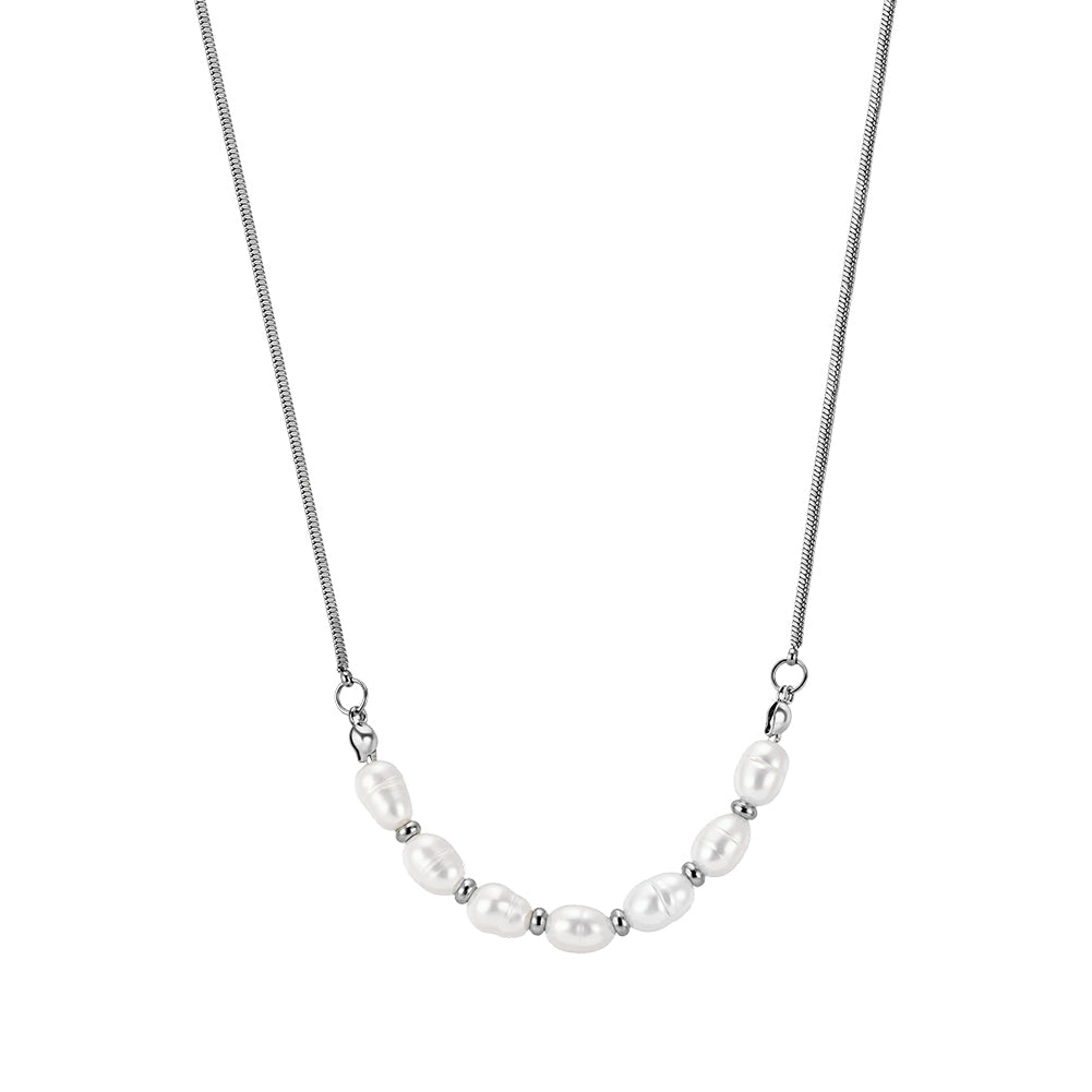 Dainty Natural Freshwater Pearl & Gold Bead Station Necklace