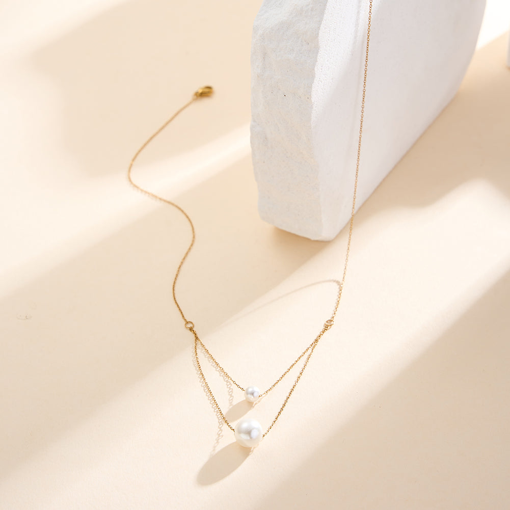 Chic Double-Layer Graduated Shell Pearl Station Necklace