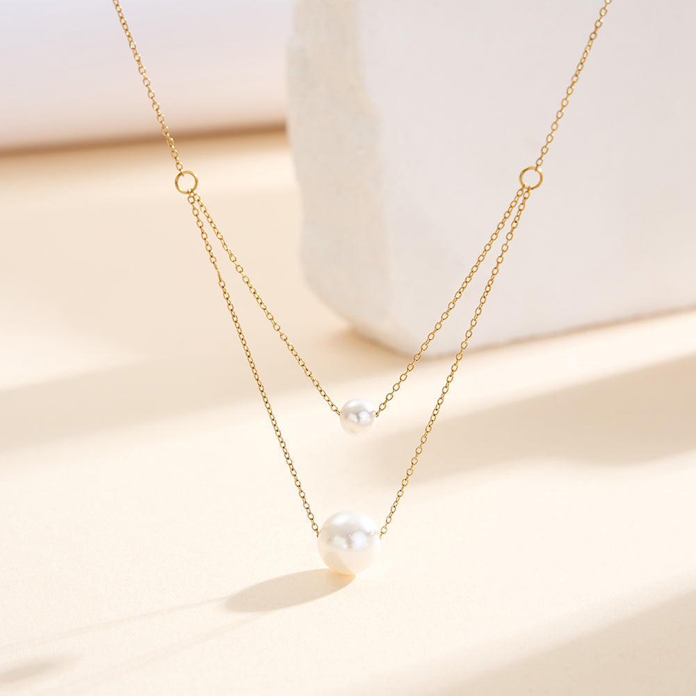 Chic Double-Layer Graduated Shell Pearl Station Necklace