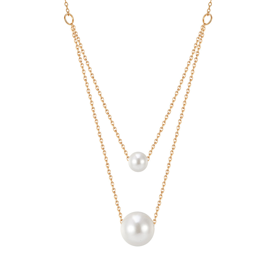 Chic Double-Layer Graduated Shell Pearl Station Necklace