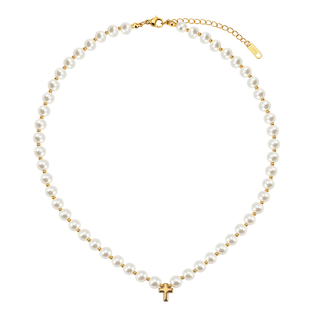 Retro Gothic Minimalist Shell Pearl Cross Choker Necklace