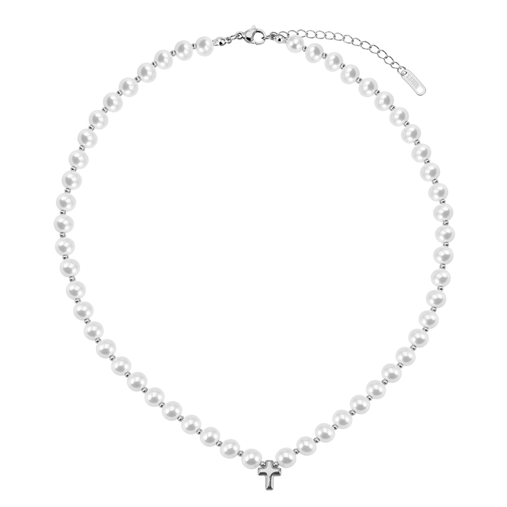 Retro Gothic Minimalist Shell Pearl Cross Choker Necklace