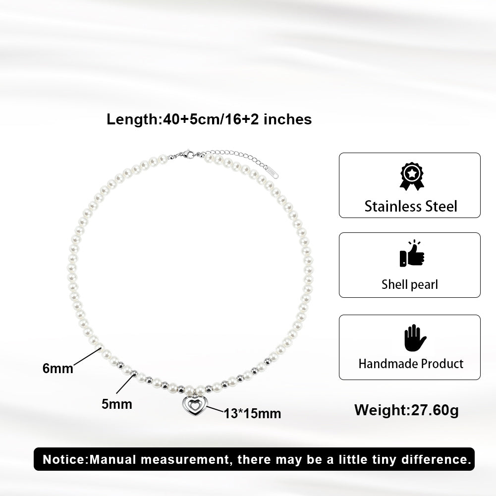 Coquette 3D Hollow Heart Shell Pearl Choker Necklace