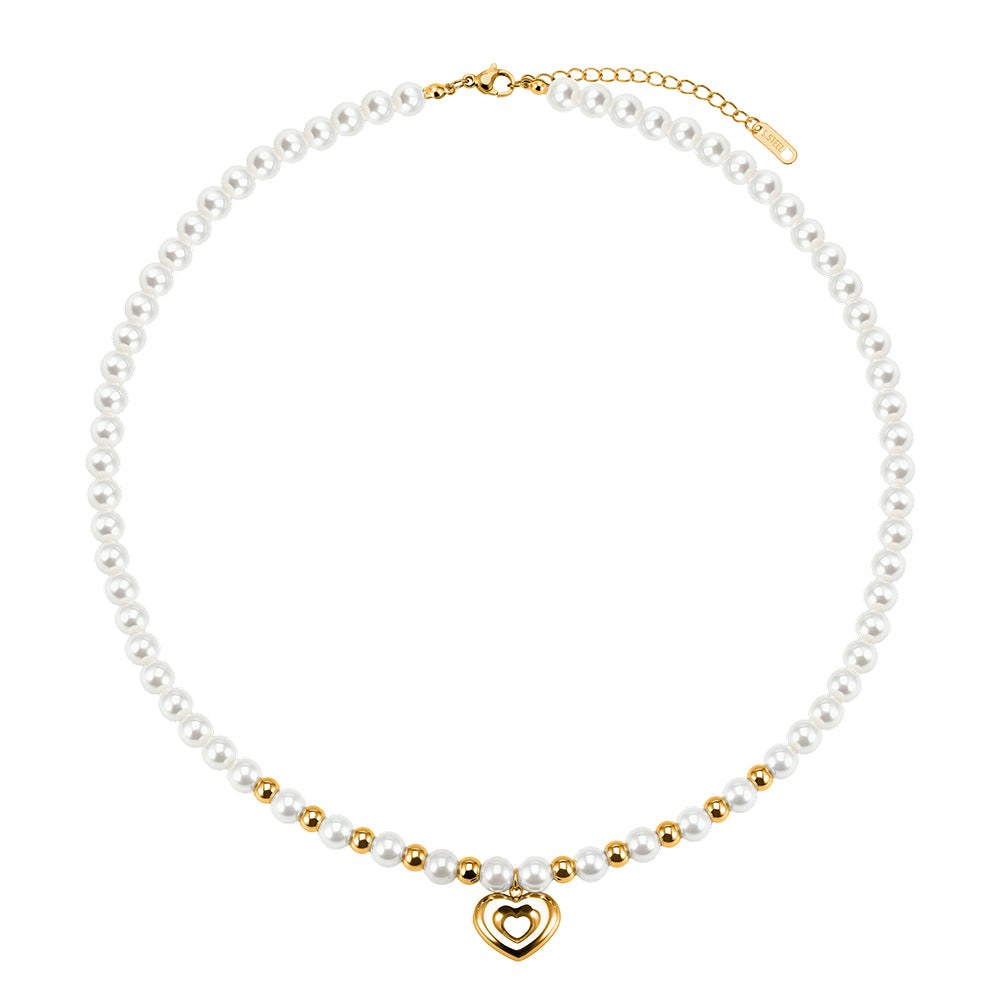 Coquette 3D Hollow Heart Shell Pearl Choker Necklace