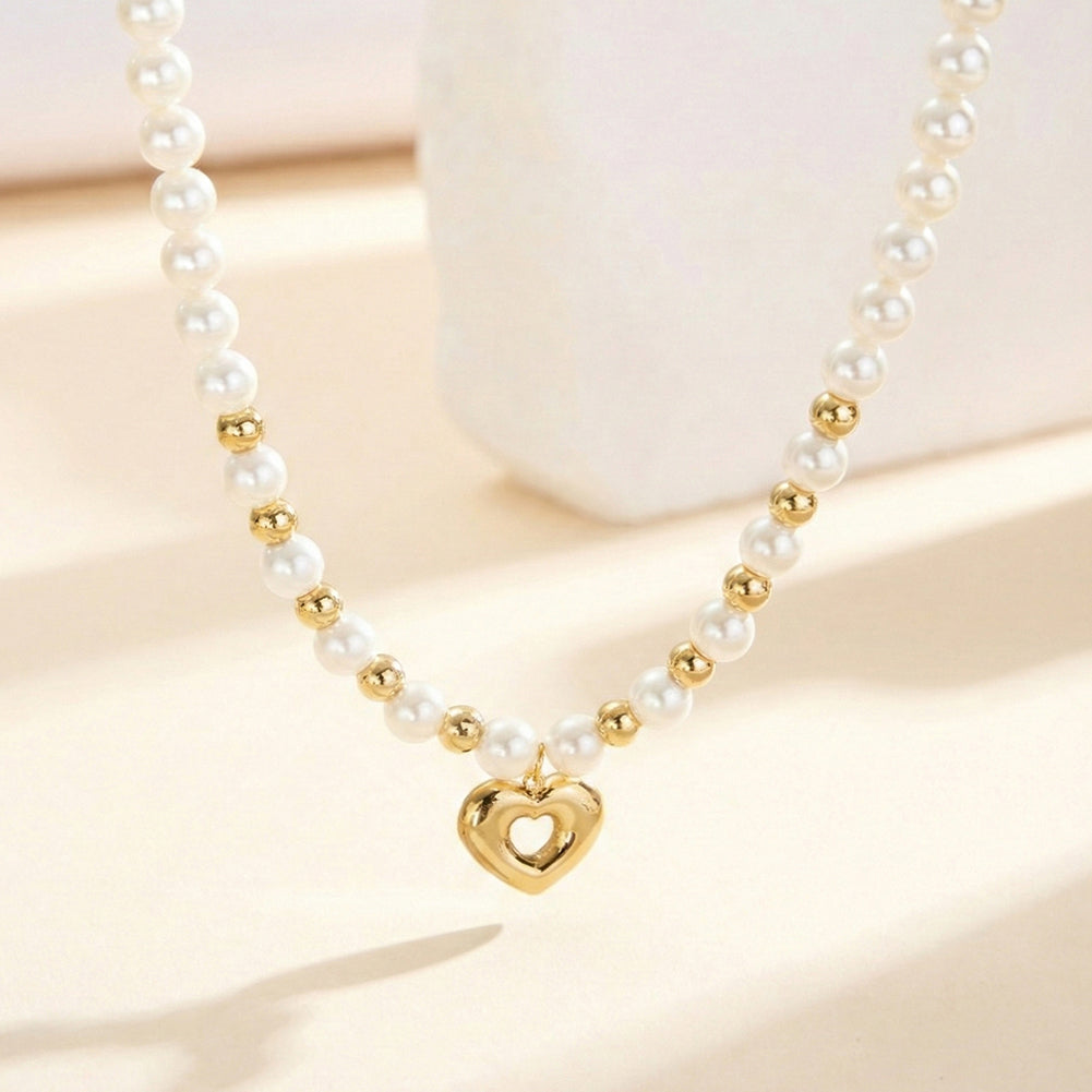 Coquette 3D Hollow Heart Shell Pearl Choker Necklace