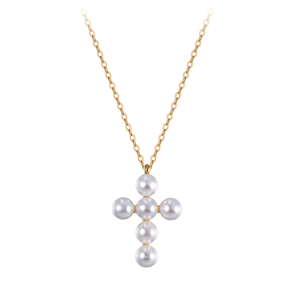 Velvet Oracle // Sculptural Shell Pearl Cross Pendant Necklace