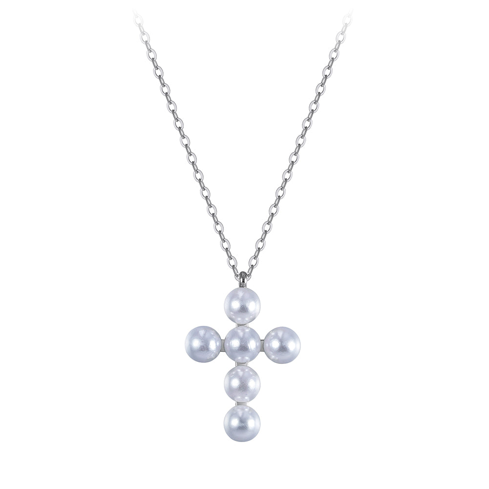 Velvet Oracle // Sculptural Shell Pearl Cross Pendant Necklace