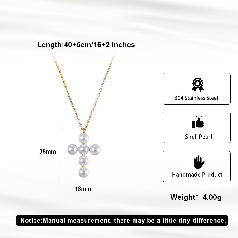 Velvet Oracle // Sculptural Shell Pearl Cross Pendant Necklace