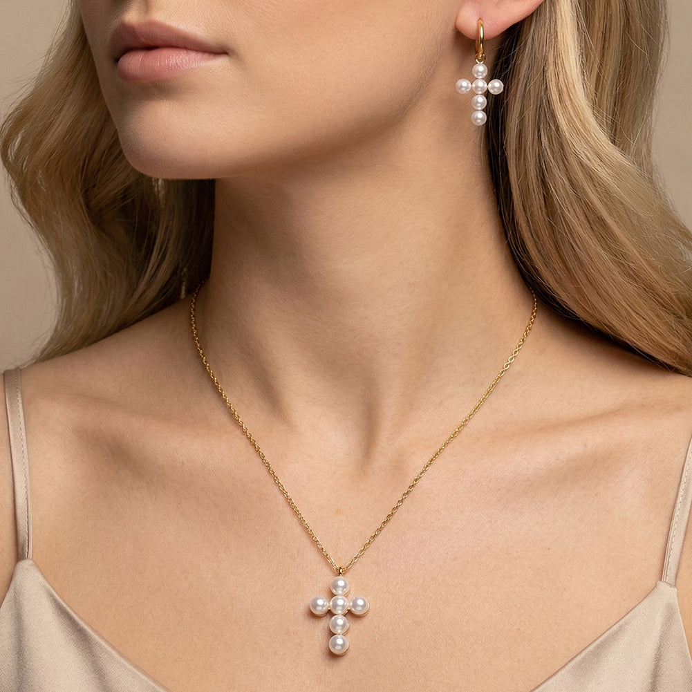 Velvet Oracle // Sculptural Shell Pearl Cross Pendant Necklace