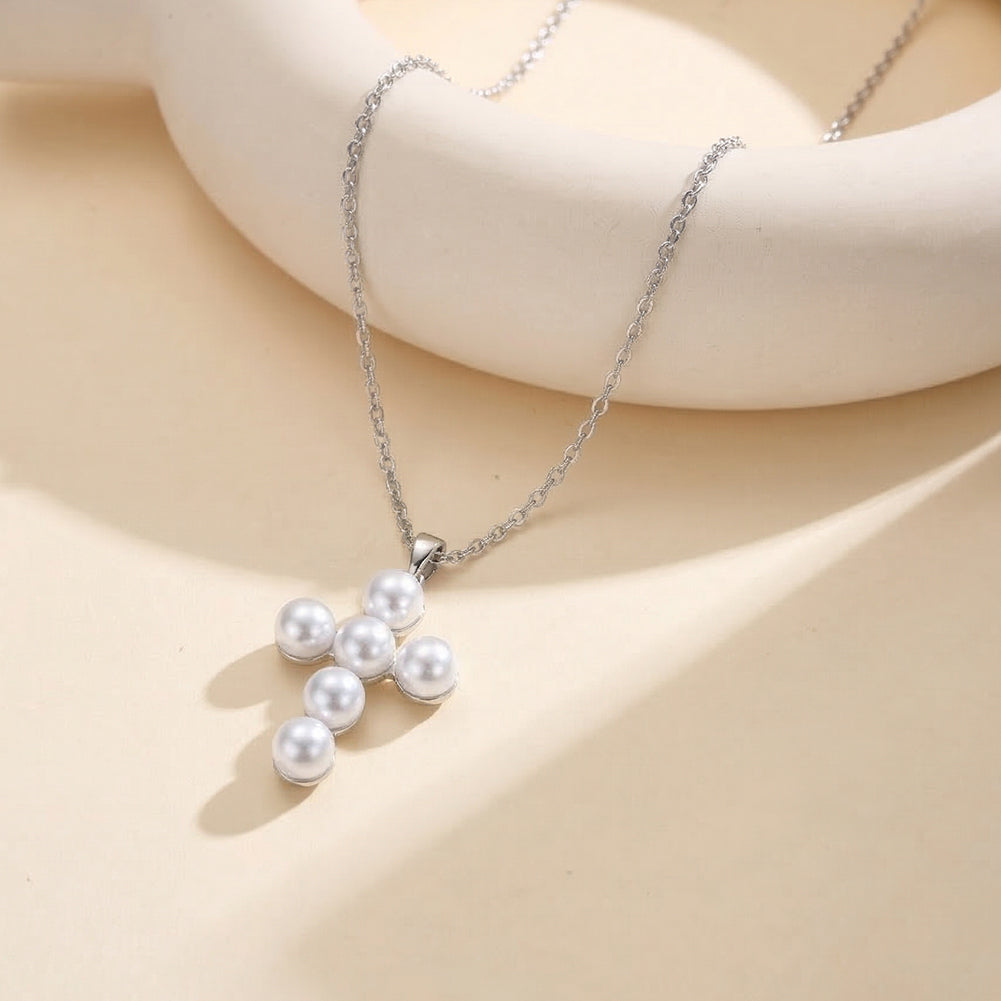Velvet Oracle // Sculptural Shell Pearl Cross Pendant Necklace