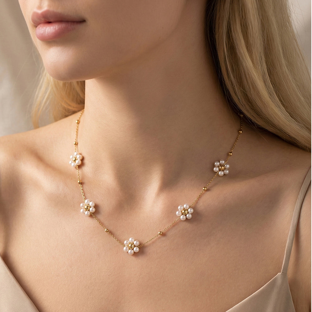 Aura Blossom // Sculptural Pearl Blossom Multi-Charm Necklace